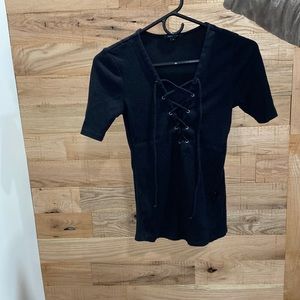Black lace up short sleeve